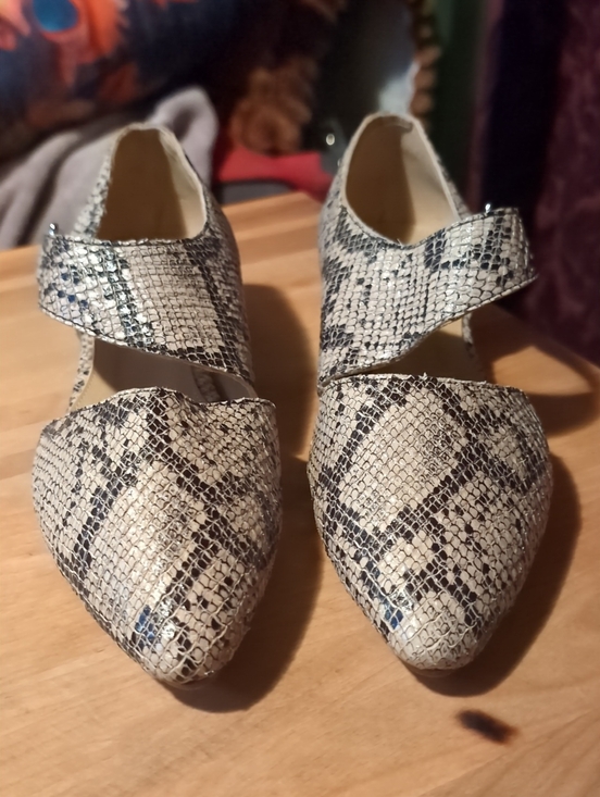 Poppy Barley Shoes - Poppy Barley Snake-Print Pointed Mary Jane Flats in Cream and Black